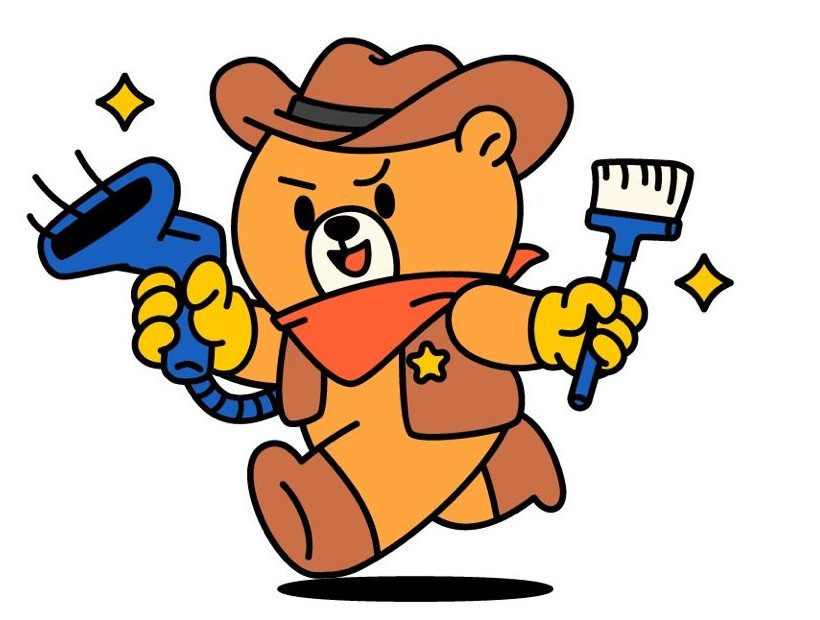 청소기와 솔을 든 카우보이 곰 캐릭터, 청소보안관 마스코트